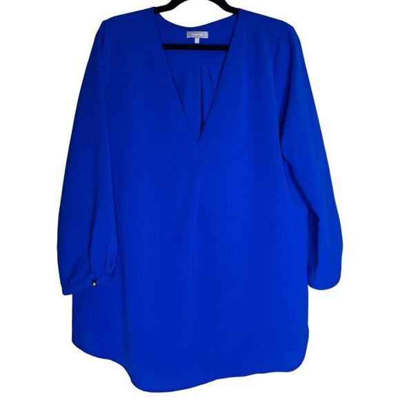 Ellie Kai Women Size 12 Cobalt Blue Tencal Blend v-neck blouse top long sleeve - Picture 1 of 4